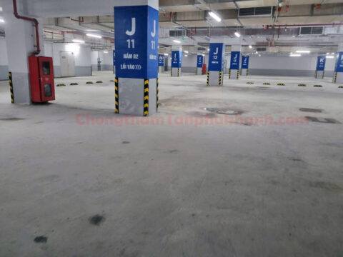 Tầng hầm chung cư khô ráo sau khi chống thấm ngược tinh thể thẩm thấu