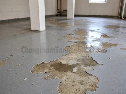 Lớp sơn epoxy hầm để xe bị bong tróc do hơi ẩm từ nền đẩy lên